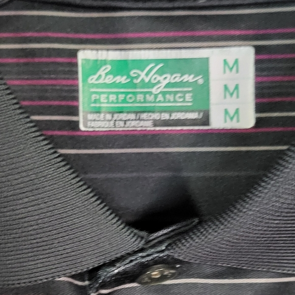 Ben Hogan Men's Black/Purple Striped 3 Button Short Sleeve Polo Shirt Sz Medium - Picture 3 of 7